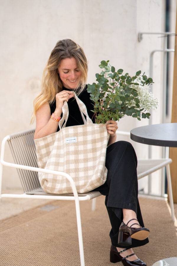 Sac cabas Vichy beige Maison Mallow