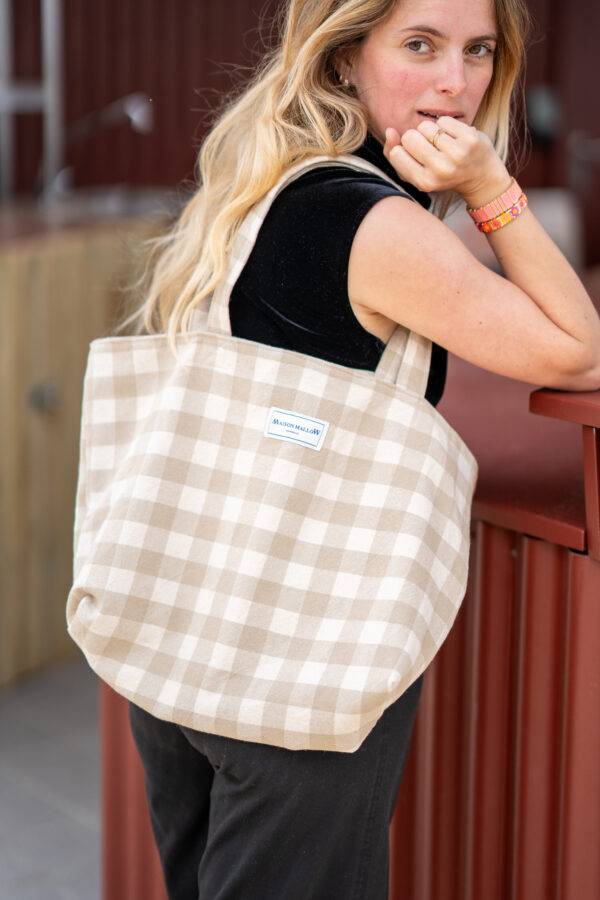 Sac cabas Vichy beige Maison Mallow