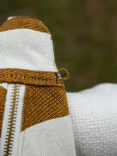 défaut couture Sac banane à rayures jaune moutarde