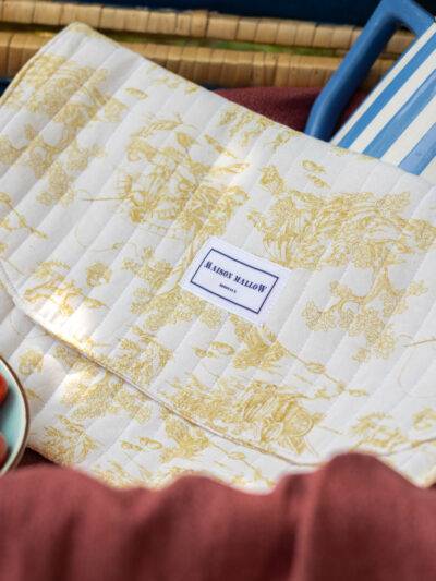 Pochette matelassée en toile de Jouy Jaune