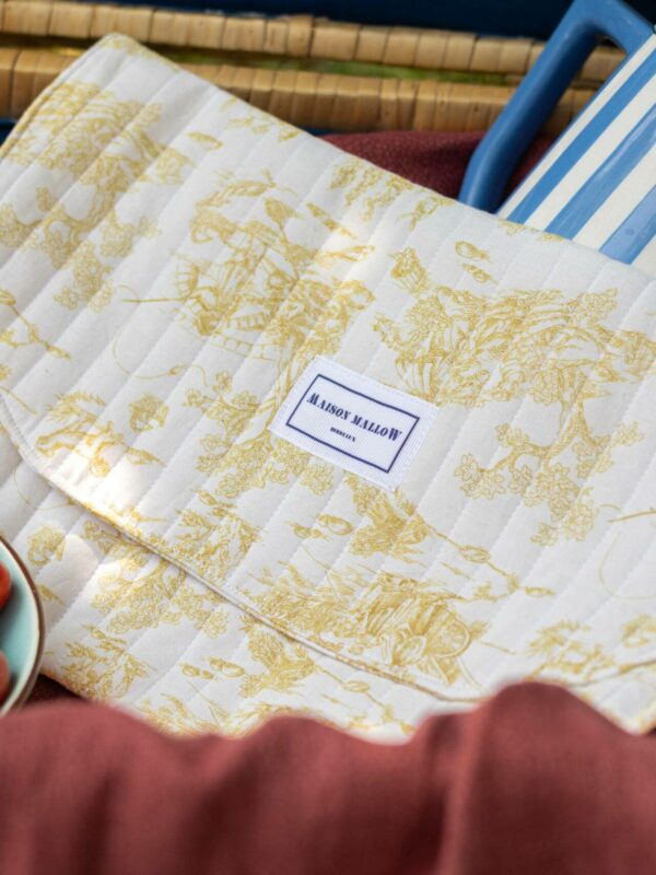 Pochette matelassée en toile de Jouy Jaune