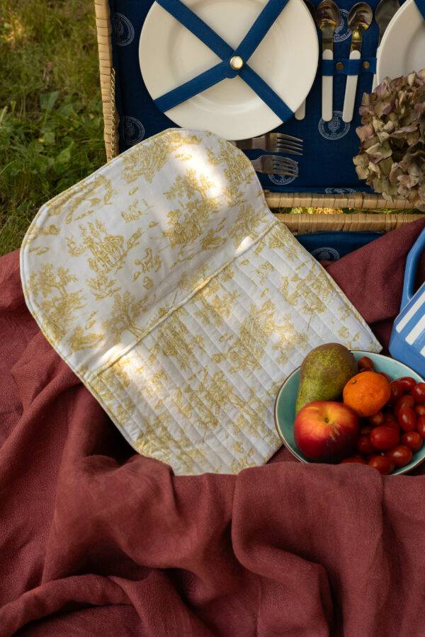 Pochette matelassée en toile de Jouy Jaune