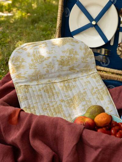 Pochette matelassée en toile de Jouy Jaune