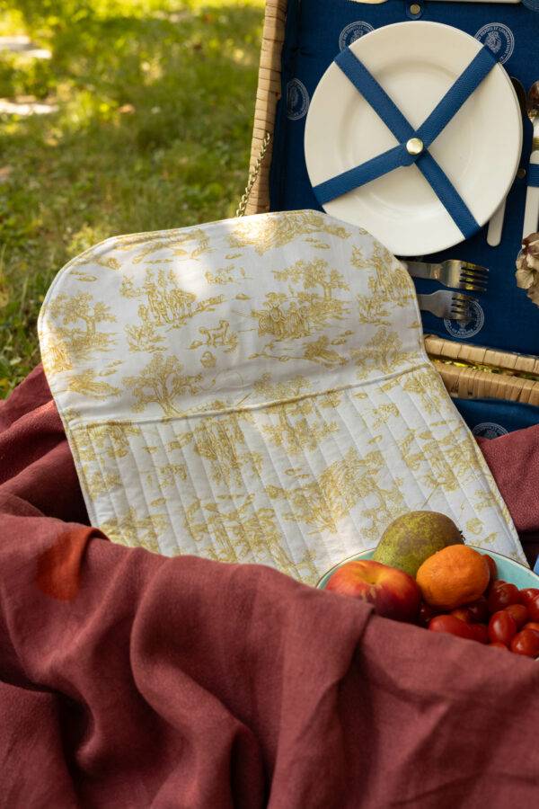 Pochette matelassée en toile de Jouy Jaune
