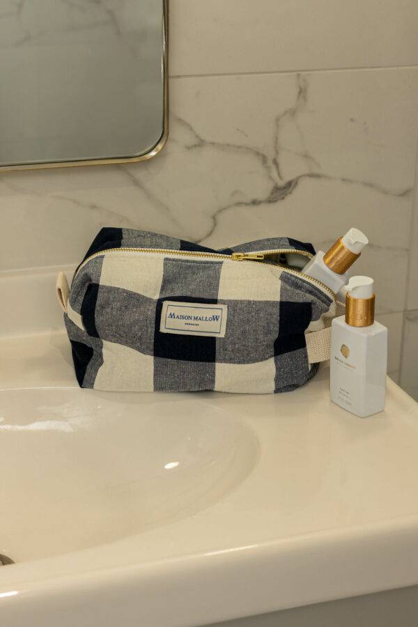 Trousse de toilette à gros carreaux vichy bleu marine