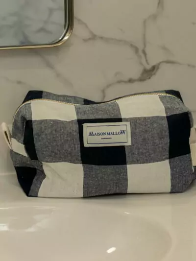 Trousse de toilette à gros carreaux vichy bleu marine