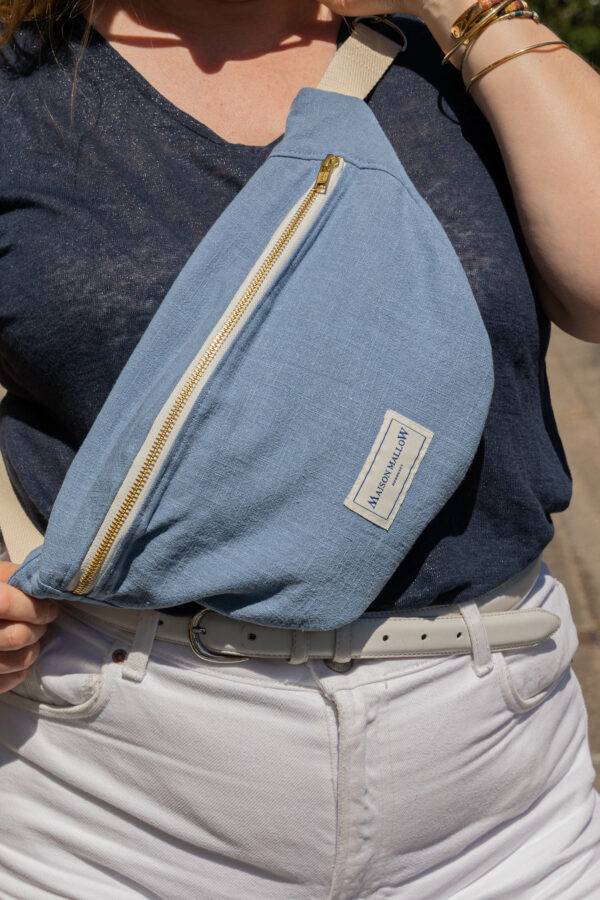 sac banane en lin bleu
