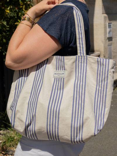 sac cabas medium à rayures bleues