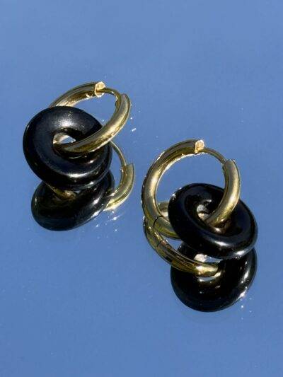 Boucles d'oreilles dorées donut onyx noir