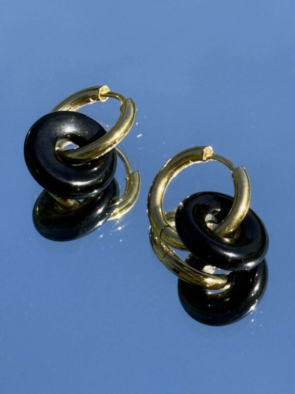Boucles d'oreilles dorées donut onyx noir