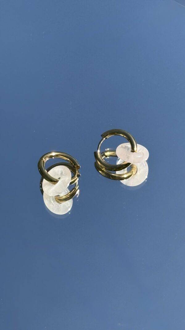Boucles d'oreilles dorées donut pierre de lune blanche