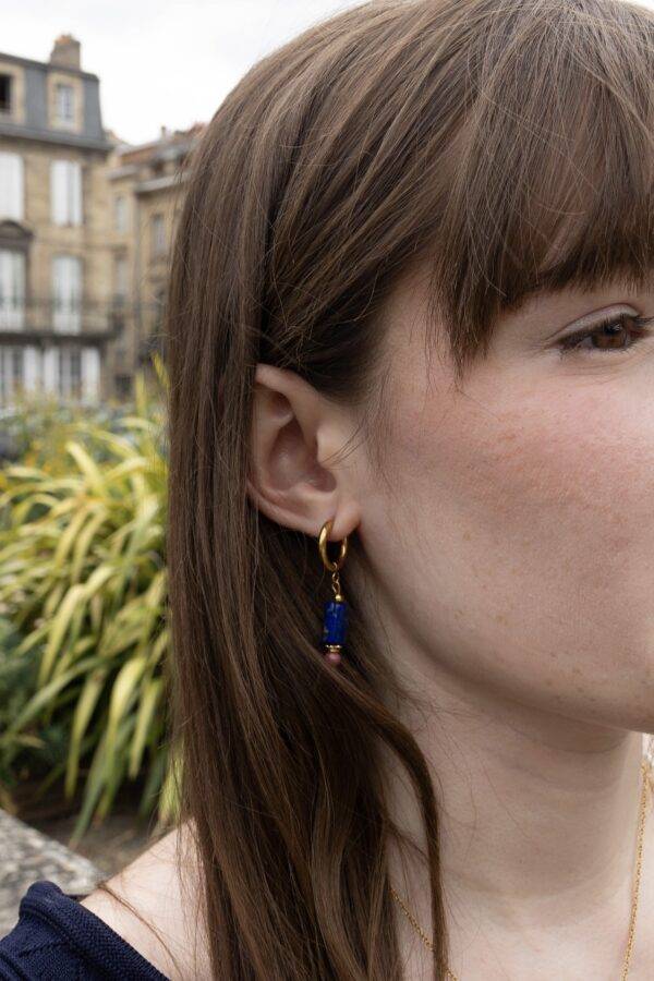 Boucles d'oreilles Margot lapis lazuli rhodonite doré