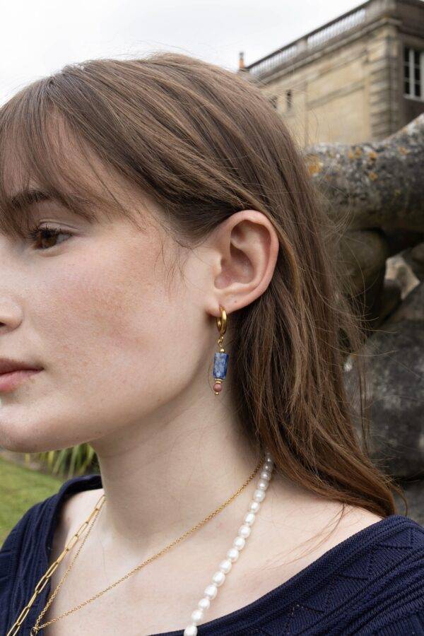Boucles d'oreilles Margot lapis lazuli rhodonite doré