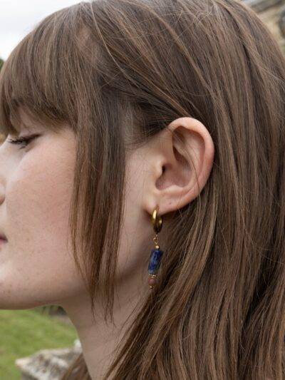Boucles d'oreilles Margot lapis lazuli rhodonite doré
