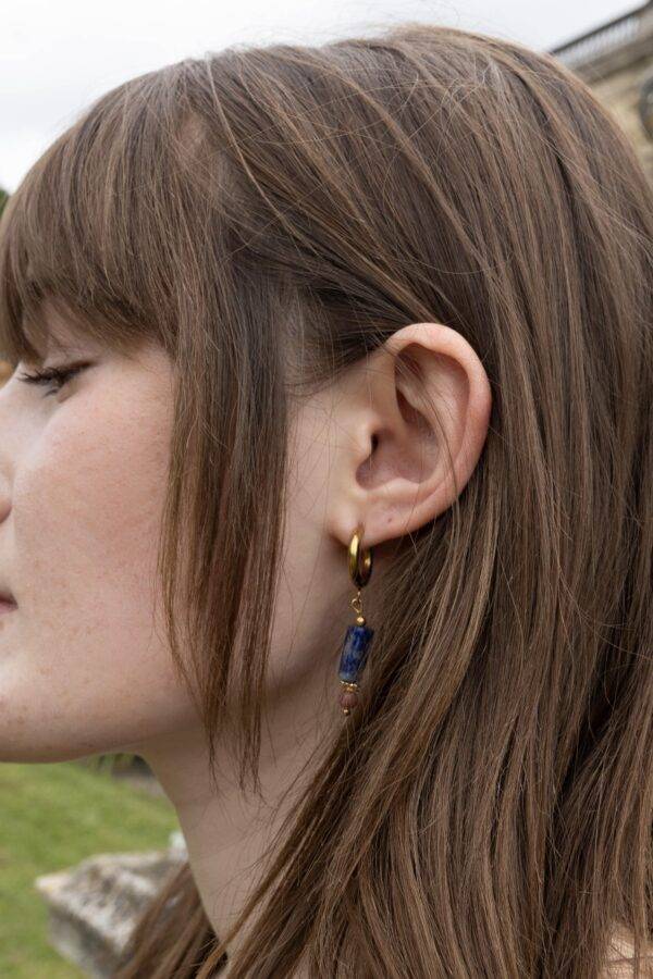 Boucles d'oreilles Margot lapis lazuli rhodonite doré