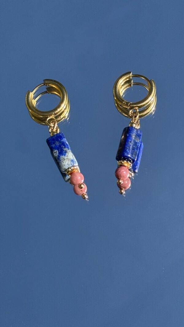 Boucles d'oreilles Margot lapis lazuli rhodonite doré
