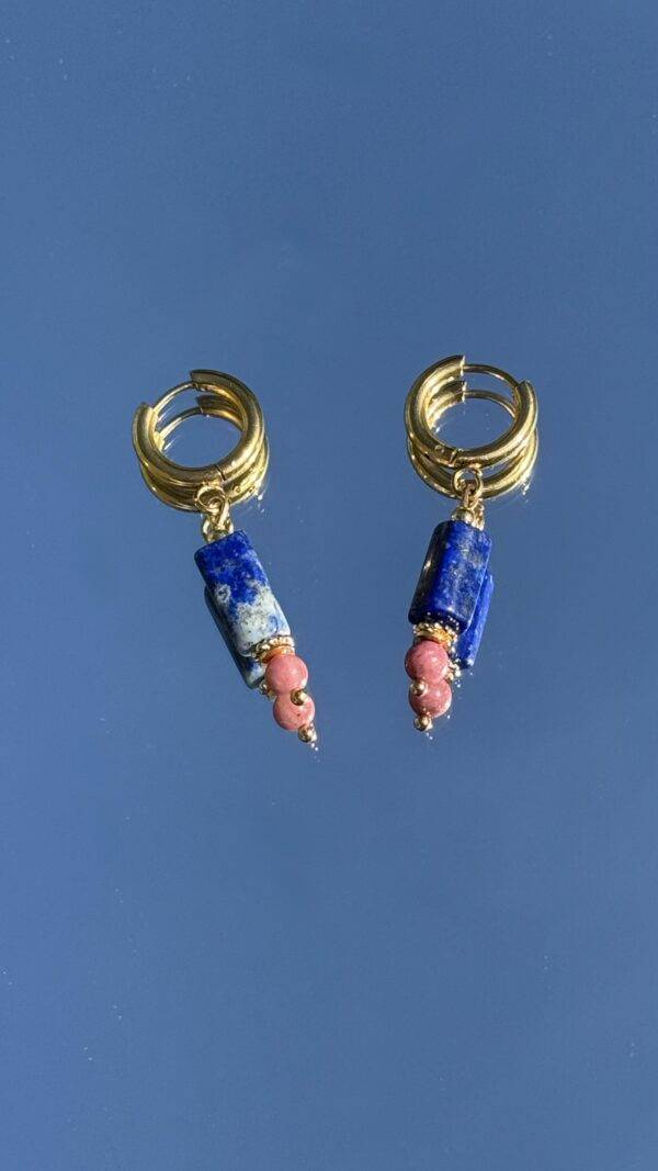 Boucles d'oreilles Margot lapis lazuli rhodonite doré