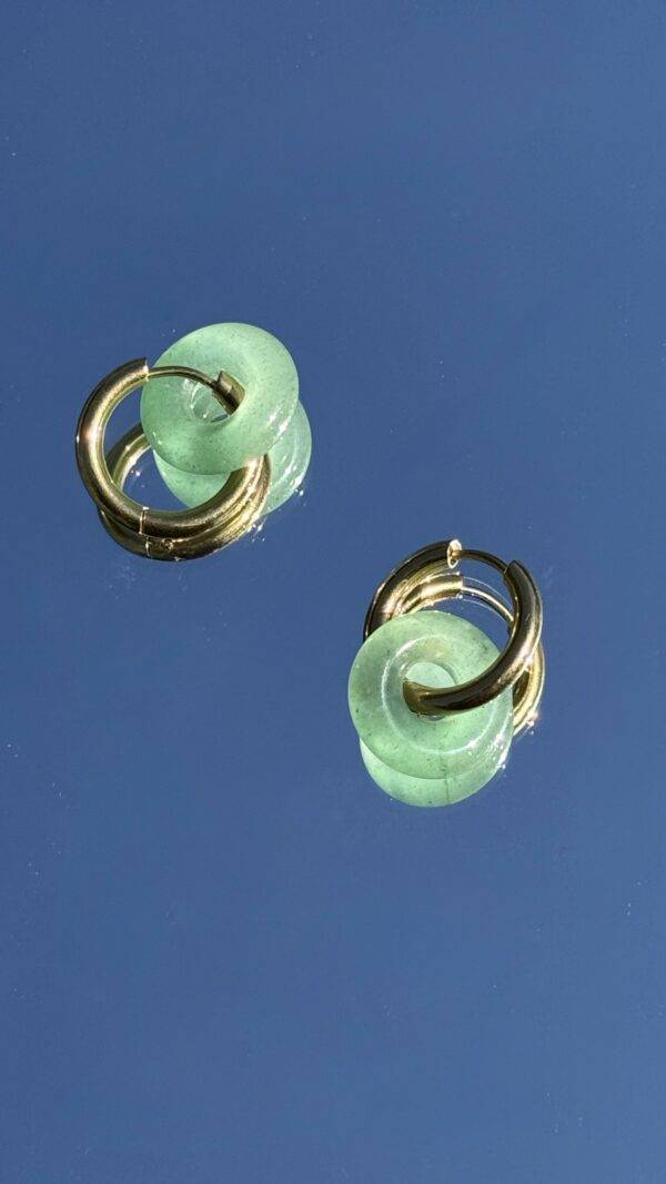 Boucles d'oreilles dorées donut aventurine verte
