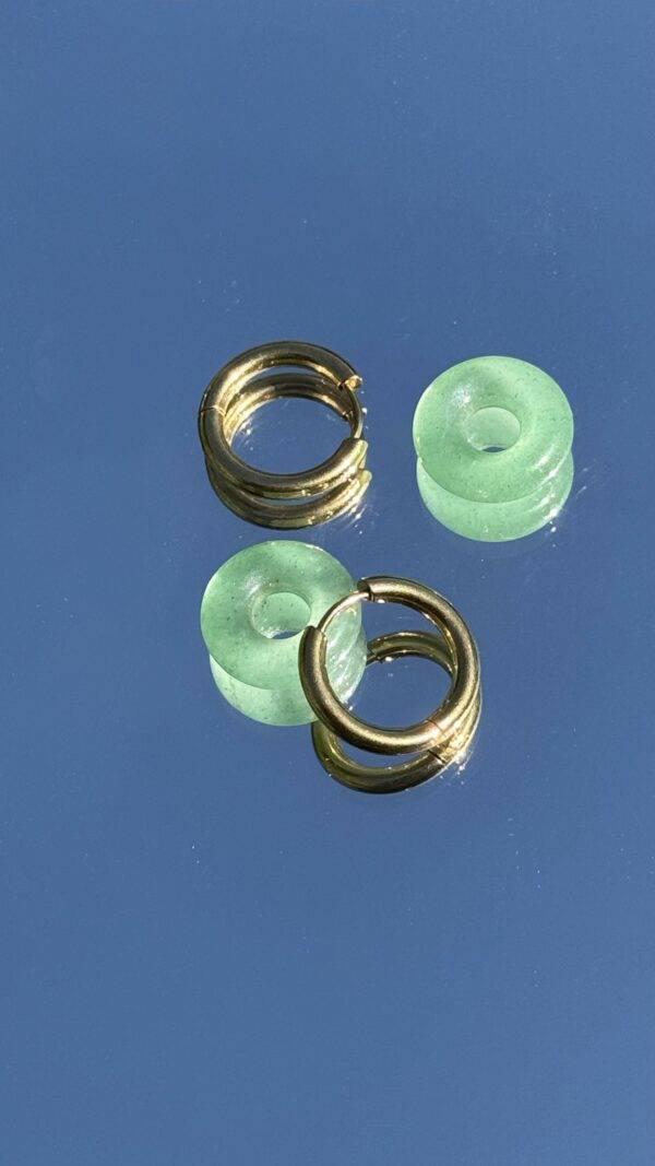 Boucles d'oreilles dorées donut aventurine verte