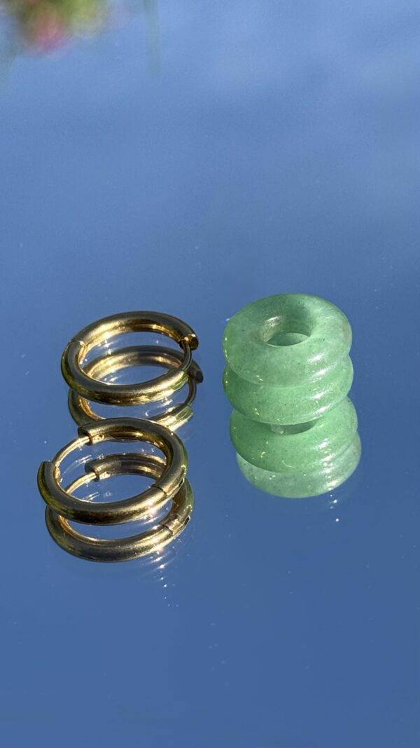 Boucles d'oreilles dorées donut aventurine verte