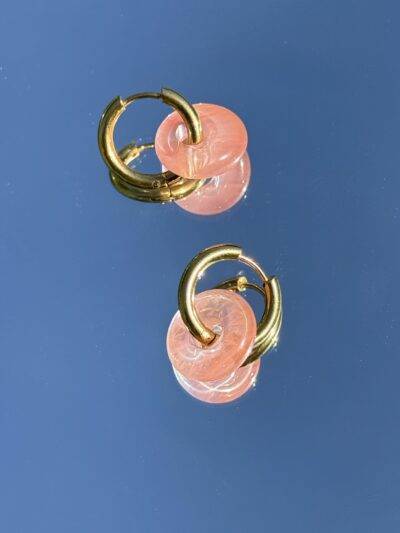 Boucles d'oreilles dorées donut quartz cerise