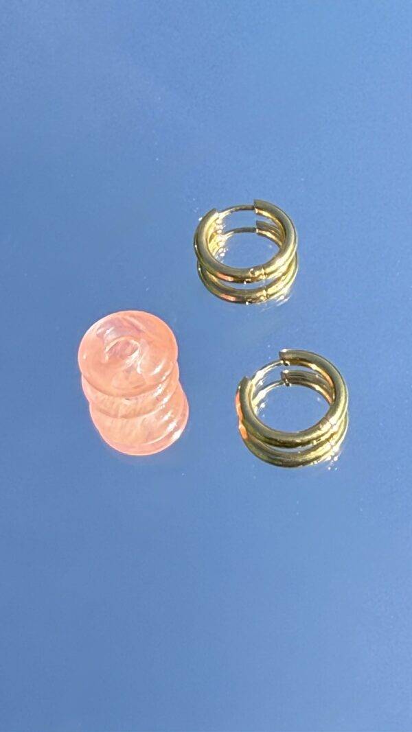 Boucles d'oreilles dorées donut quartz cerise