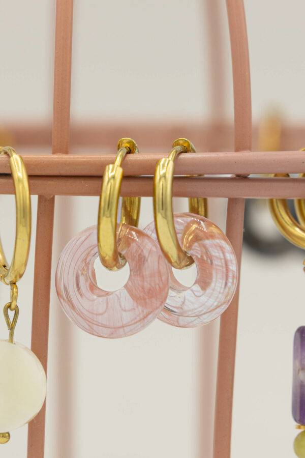 Boucles d'oreilles dorées donut quartz cerise