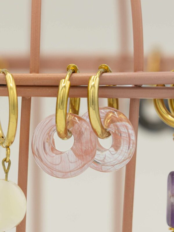 Boucles d'oreilles dorées donut quartz cerise