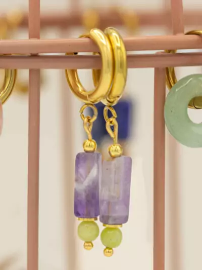 Boucles d'oreilles Margot améthyste et jade