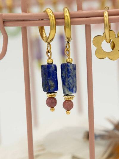 Boucles d'oreilles Margot lapis Lazuli et rhodonite