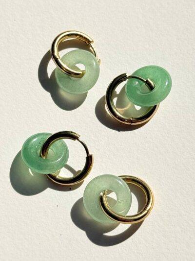Boucles d'oreilles dorées donut aventurine verte