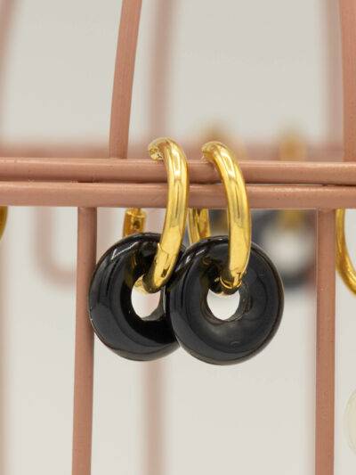 Boucles d'oreilles dorées donut onyx noir