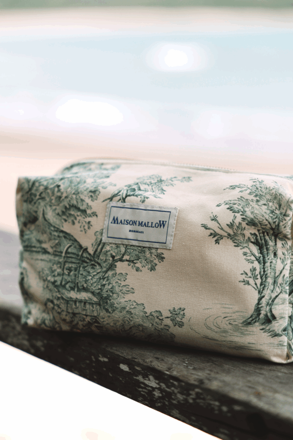 Trousse de toilette en toile de Jouy Verte