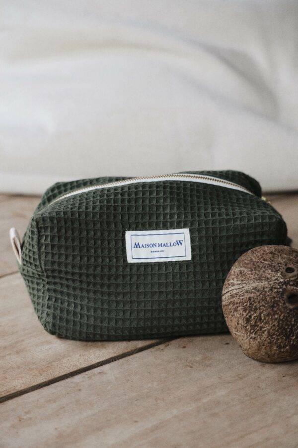 Trousse de toilette nid d'abeille vert kaki
