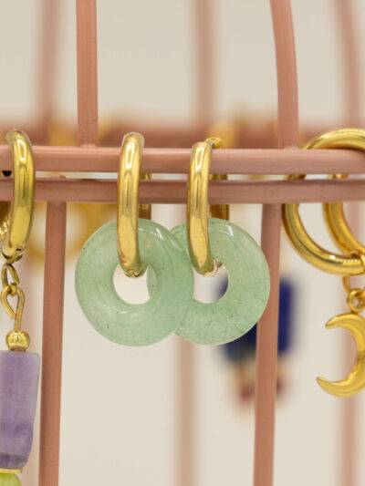Boucles d'oreilles dorées donut aventurine verte