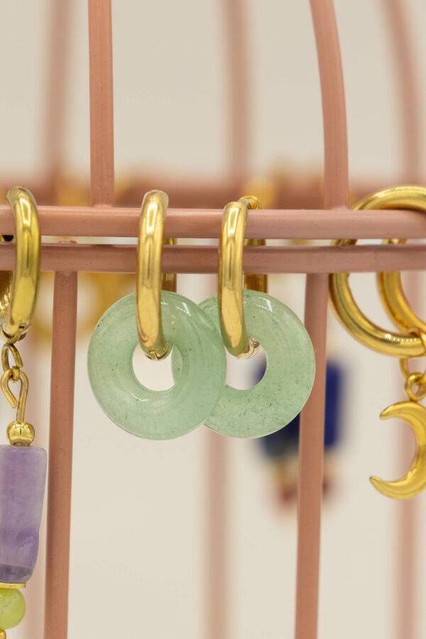 Boucles d'oreilles dorées donut aventurine verte