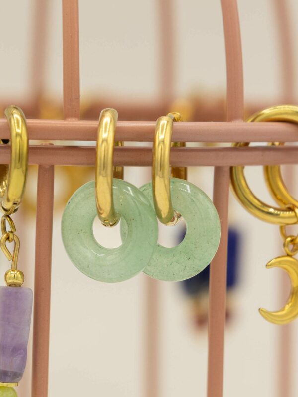 Boucles d'oreilles dorées donut aventurine verte