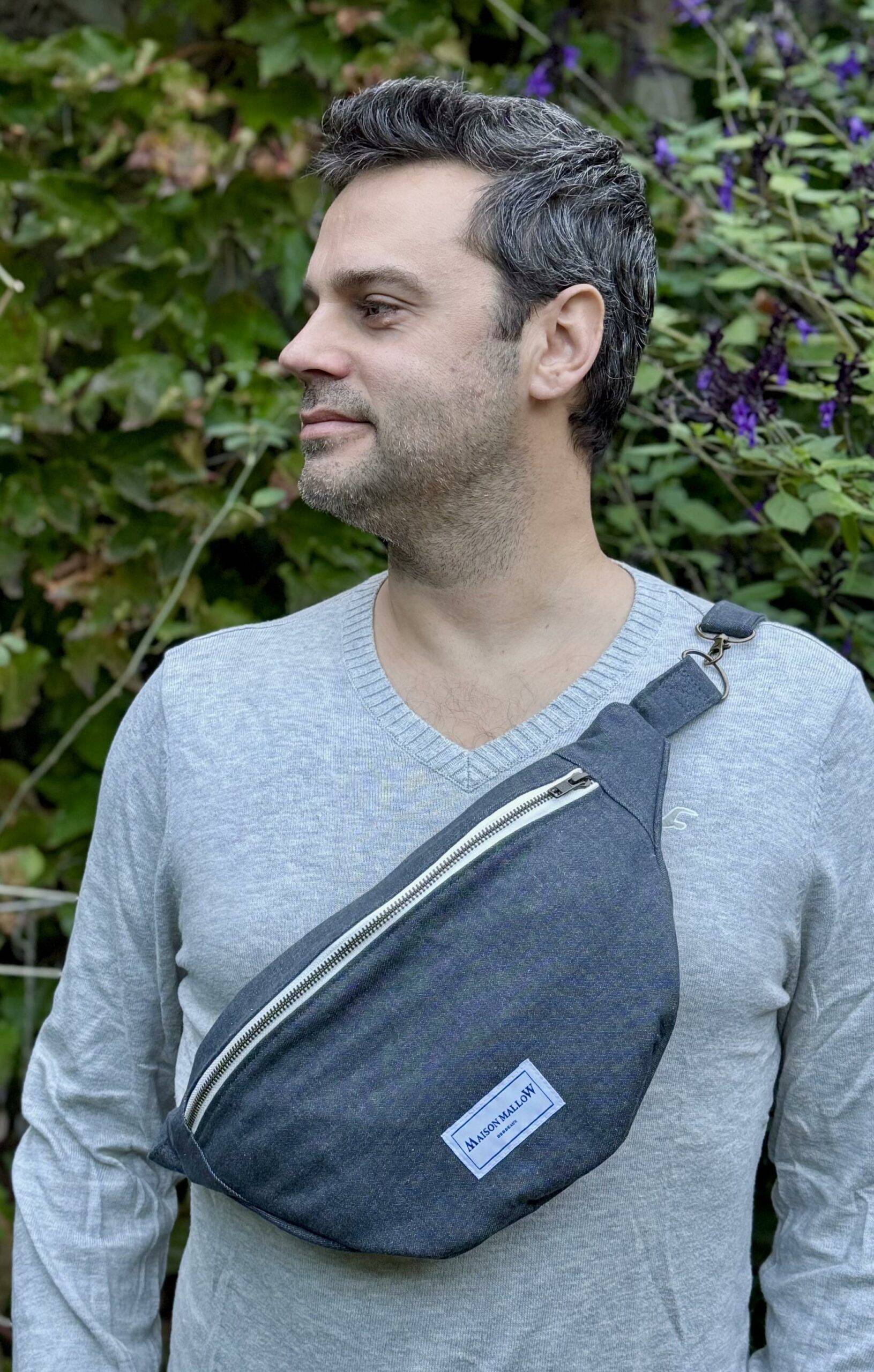 Sac banane jean gris