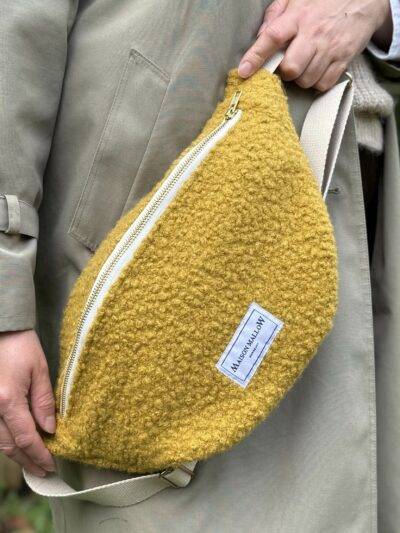 Sac banane laine bouclette jaune moutarde