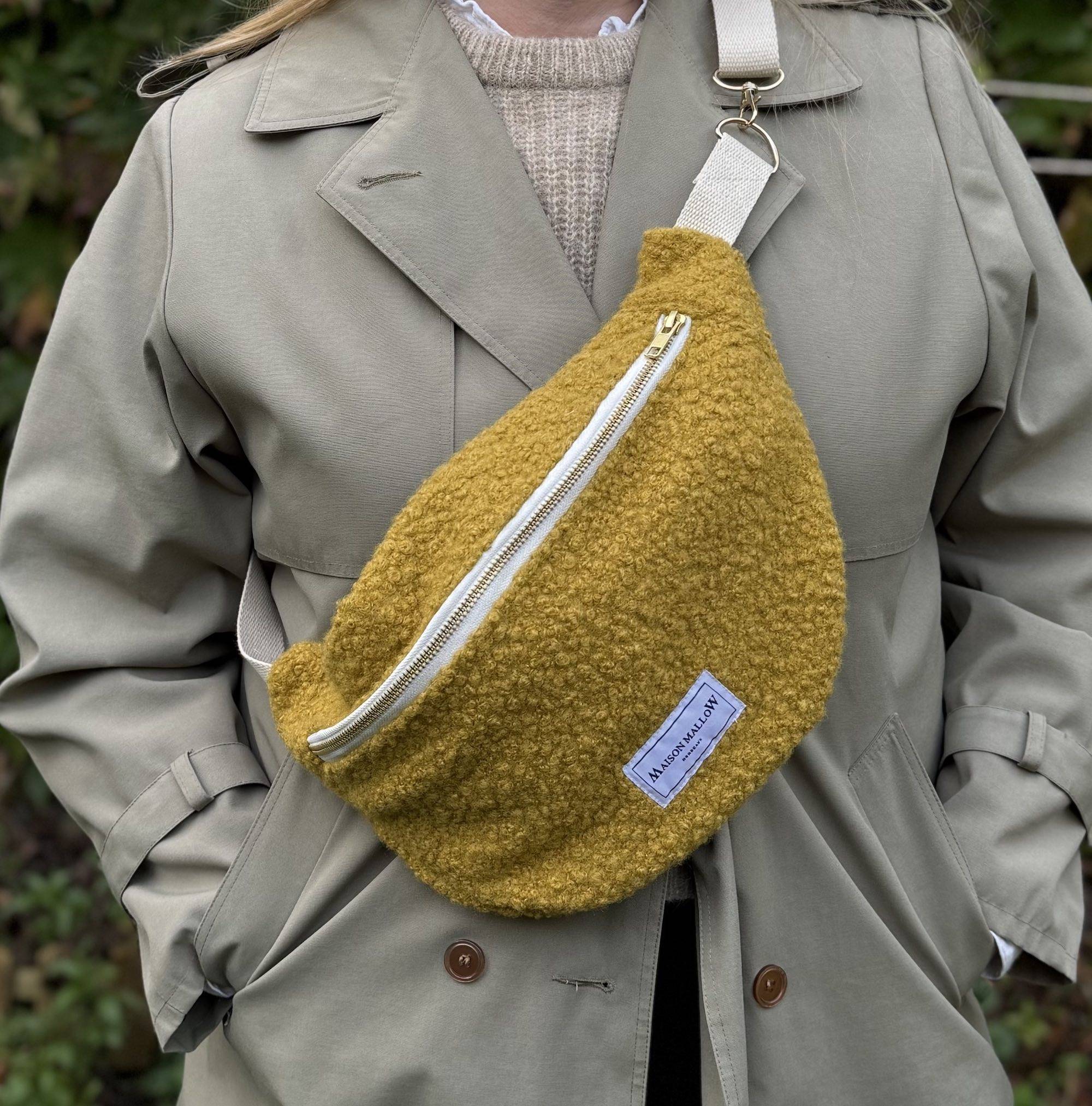 Sac banane laine bouclette jaune moutarde