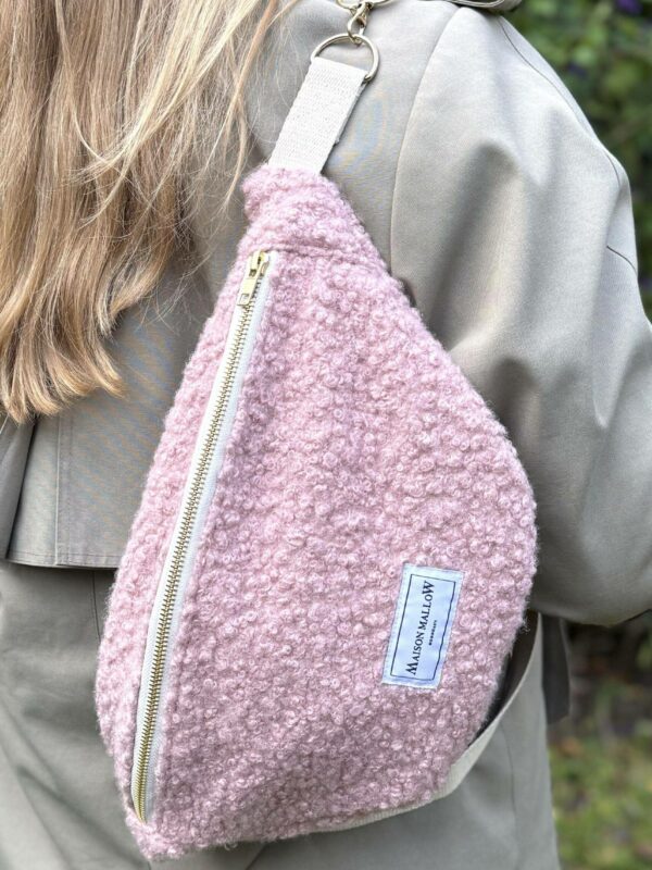 Sac banane laine bouclette rose