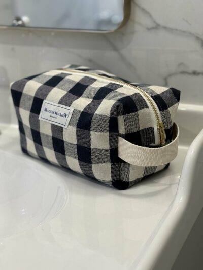 Trousse de toilette XXL carreaux vichy bleu marine