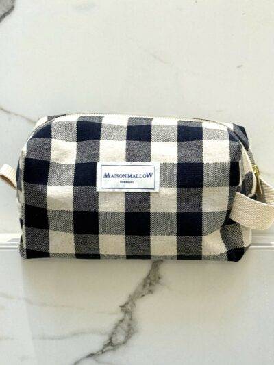 Trousse de toilette XXL carreaux vichy bleu marine