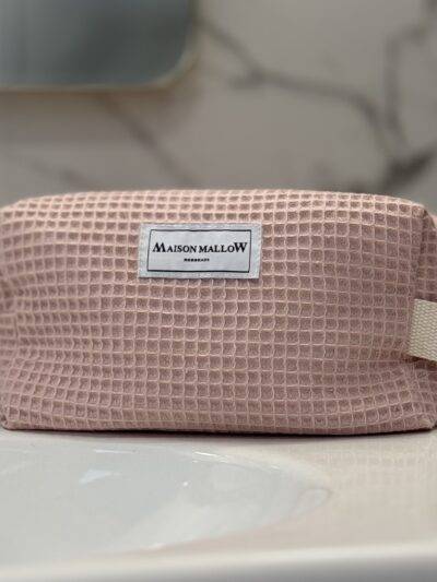 Trousse de toilette éponge nid d'abeille rose