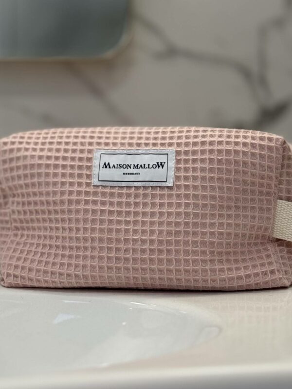 Trousse de toilette éponge nid d'abeille rose