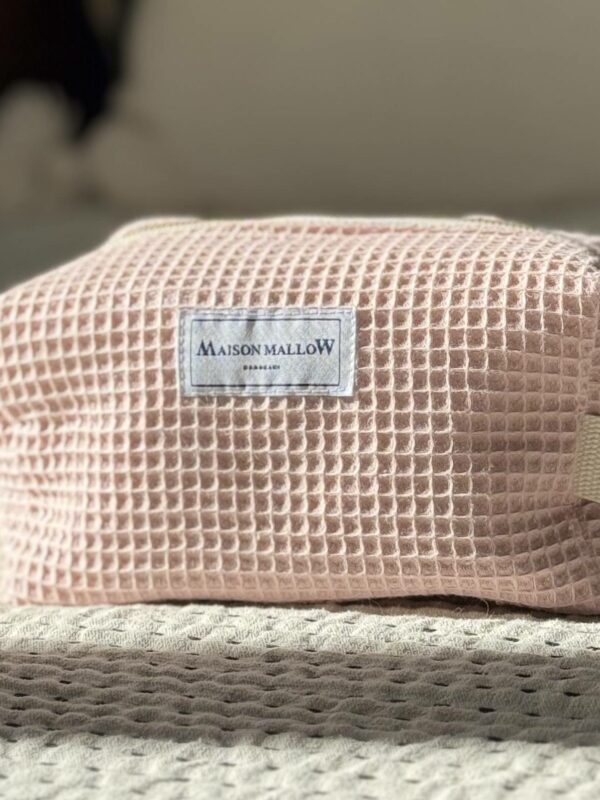 Trousse de toilette éponge nid d'abeille rose