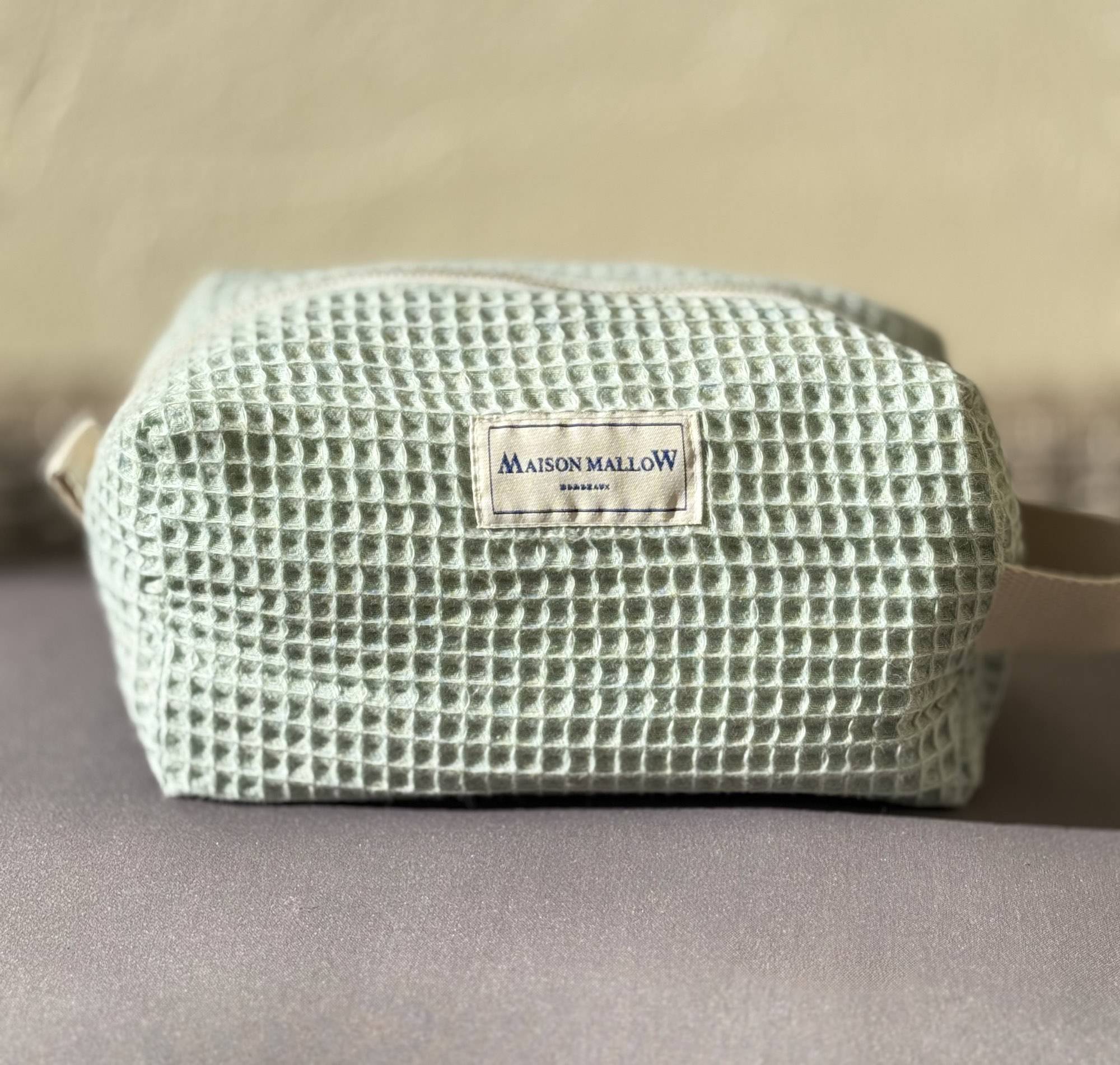 Trousse de toilette éponge nid d'abeille vert d'eau