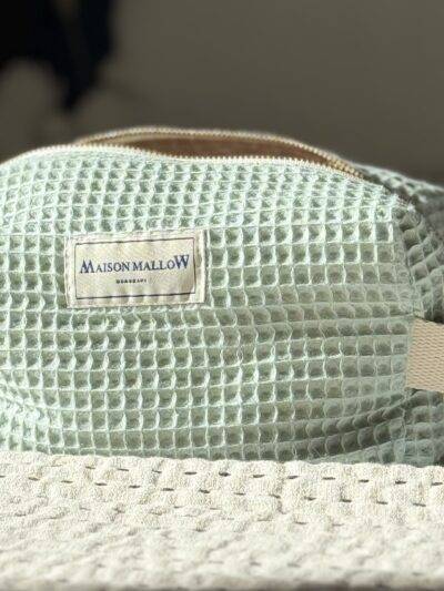 Trousse de toilette éponge nid d'abeille vert d'eau