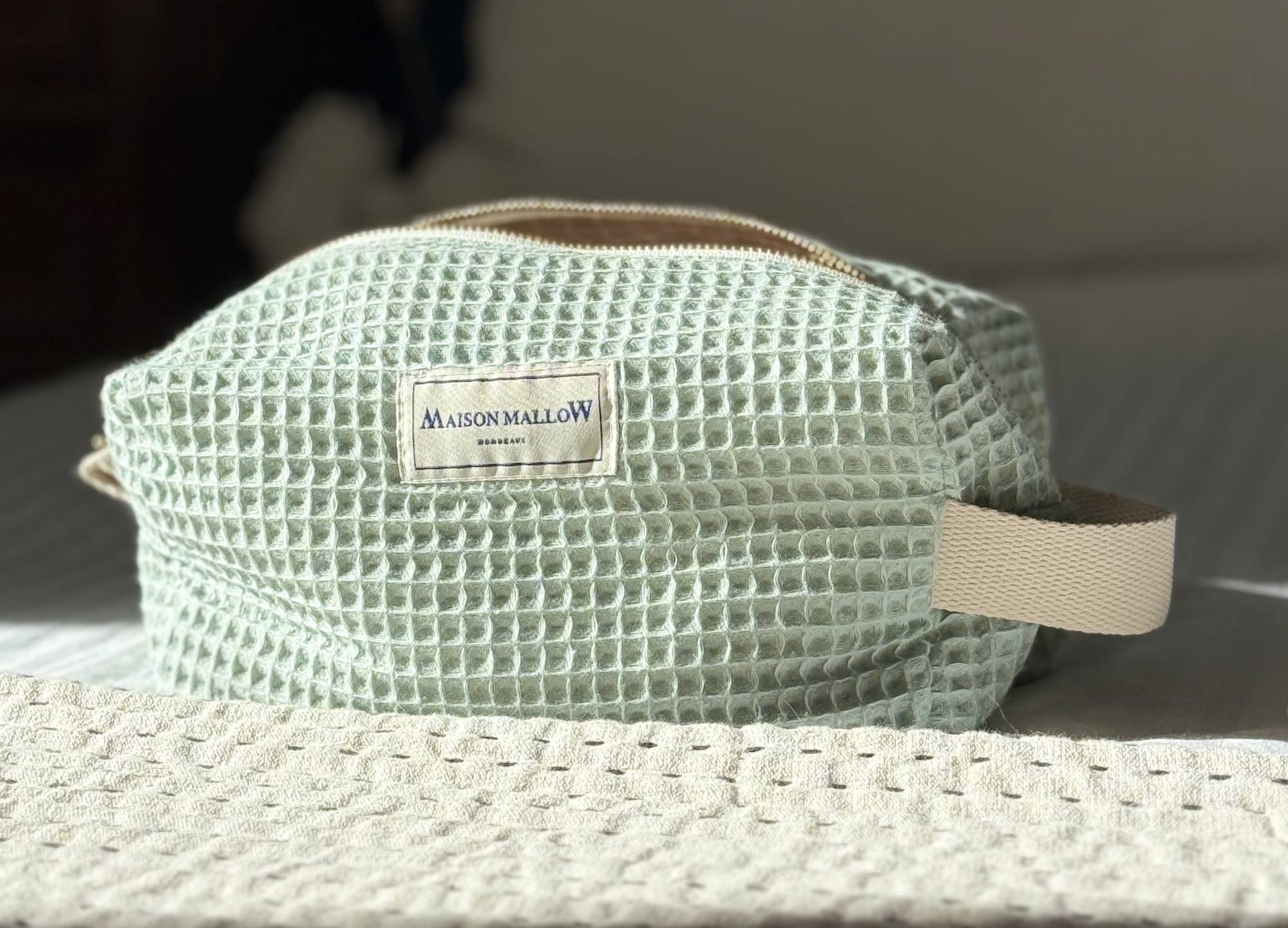 Trousse de toilette éponge nid d'abeille vert d'eau