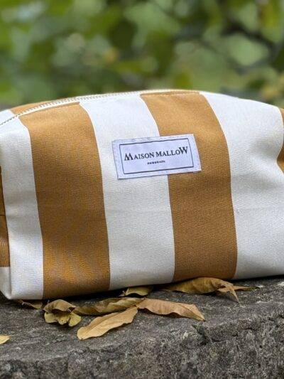 Trousse de toilette rayures jaune moutarde et blanc